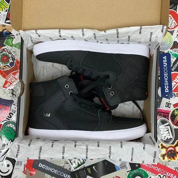 SUPRA VAIDER BLACK, WHITE & RED TUF SKATE SHOES NEW WITH BOX - Picture 9 of 10